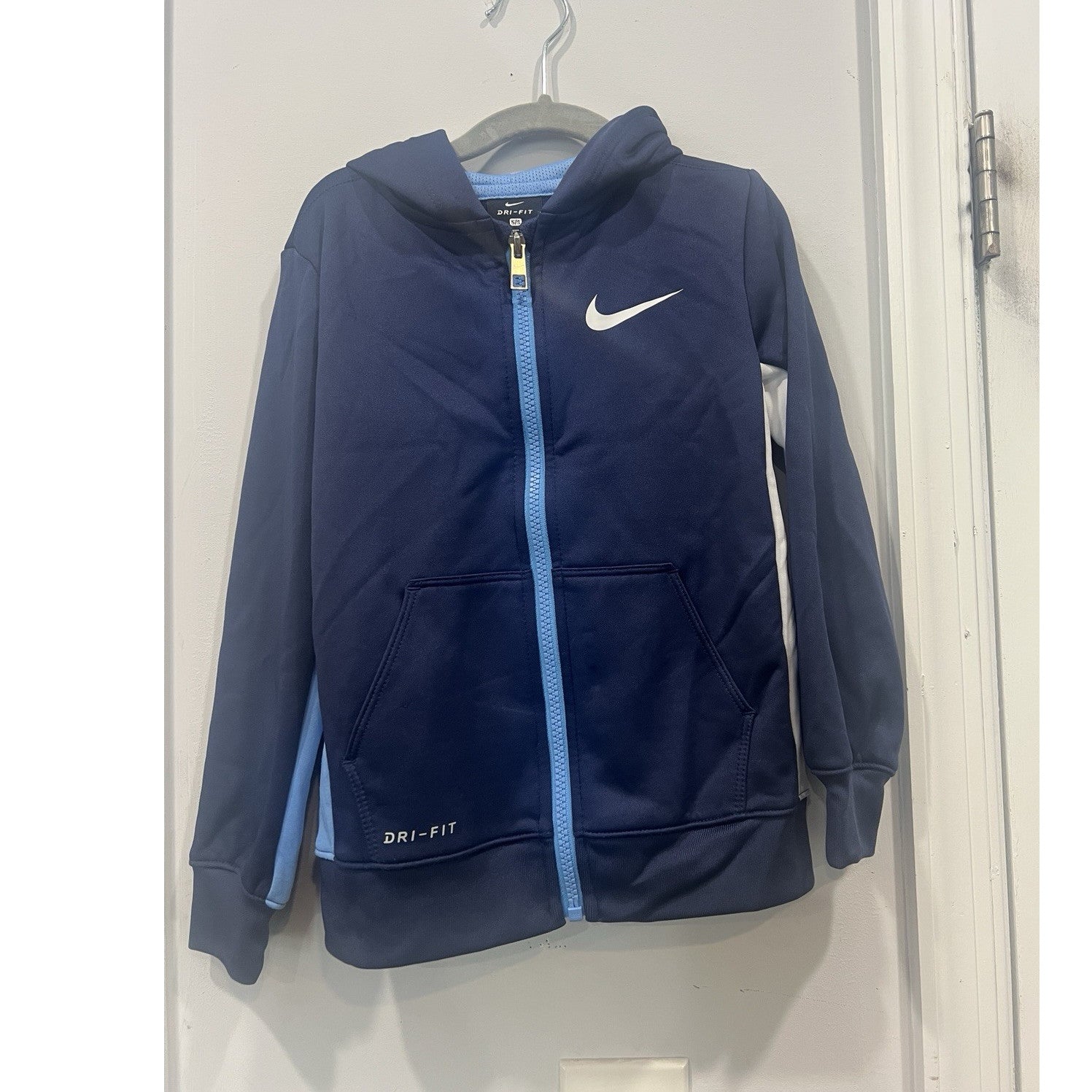 Nike Dri-FIT Boys Full Zip Hoodie Navy Blue Light Blue White Size 5/S and Pants0